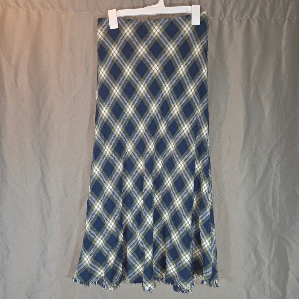 Universal Thread Navy Plaid Midi Skirt Frayed Hem Size M 6ZR7RR
